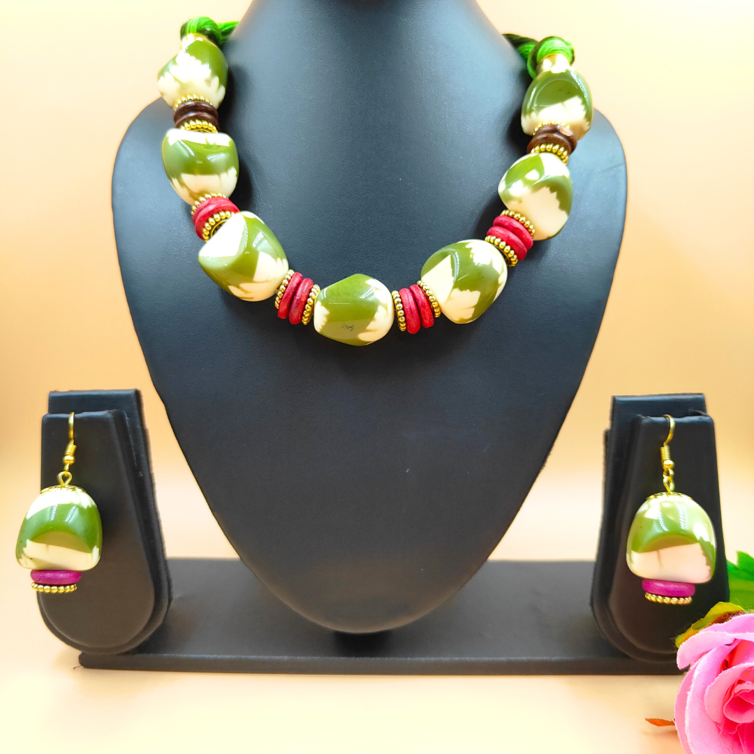 Green and white Beads jewellery