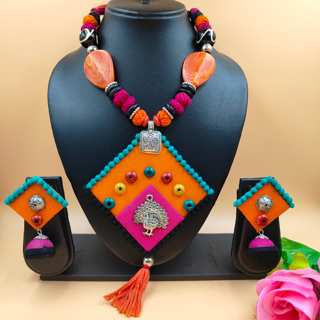 Orange and Pink Fabric Jewellery