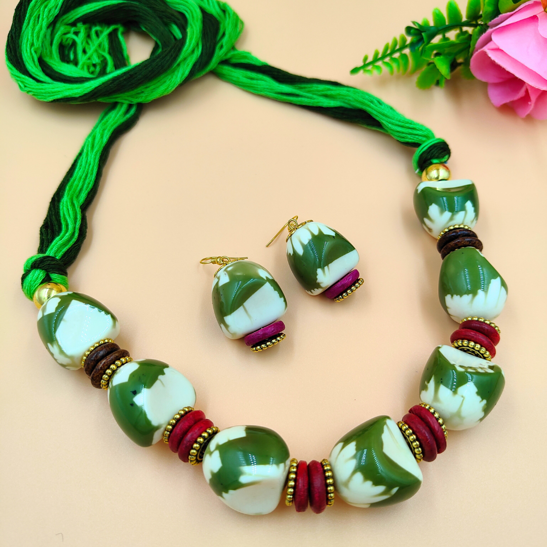 Green and white Beads jewellery