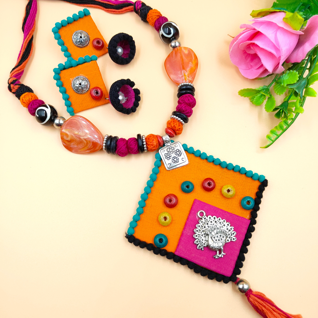 Orange and Pink Fabric Jewellery