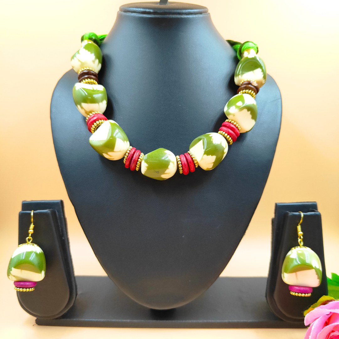 Green and white Beads jewellery