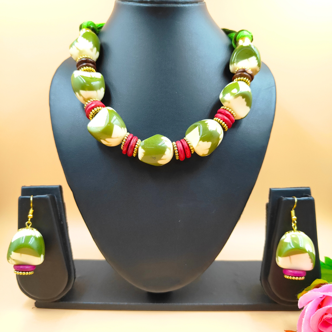 Green and white Beads jewellery