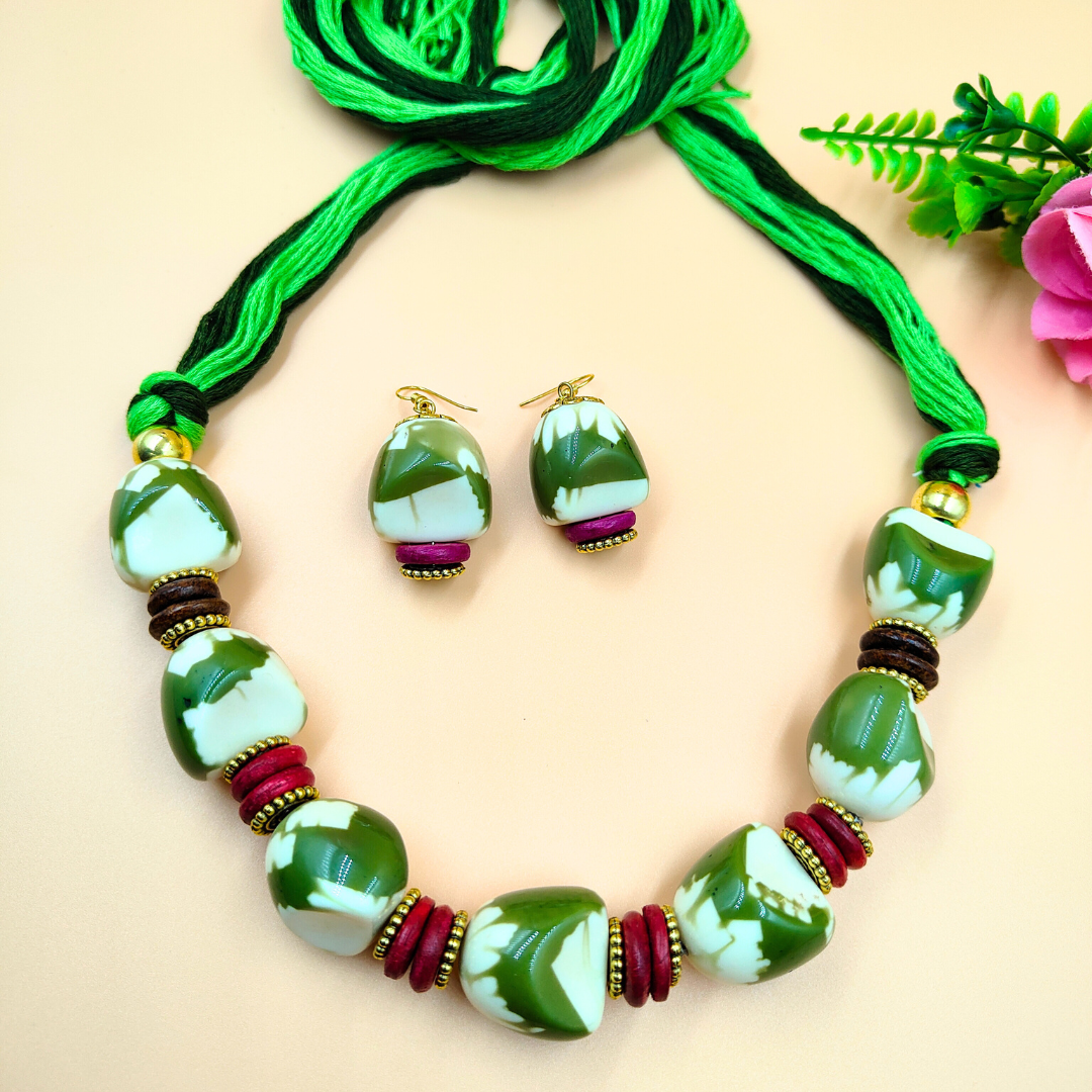 Green and white Beads jewellery